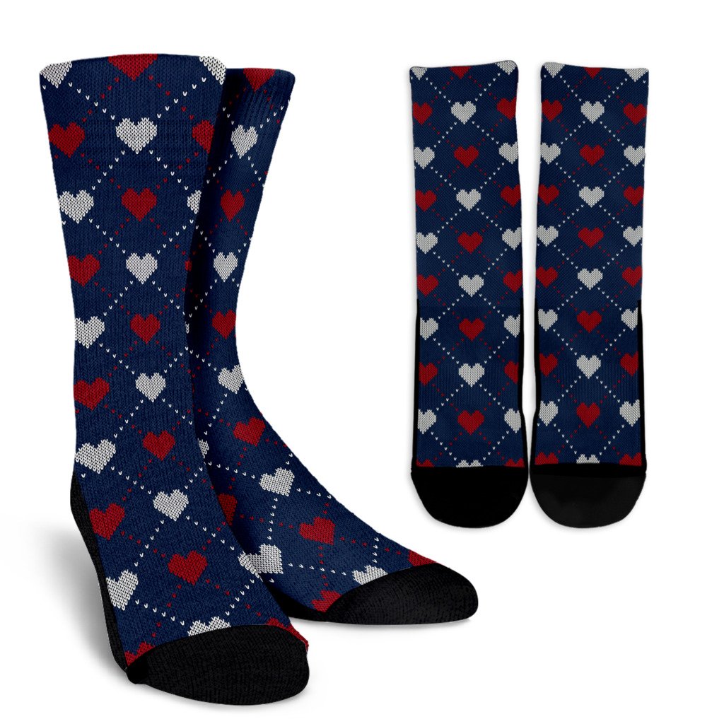 Heart Knit Pattern Print Design HE05 Crew Socks-JORJUNE.COM