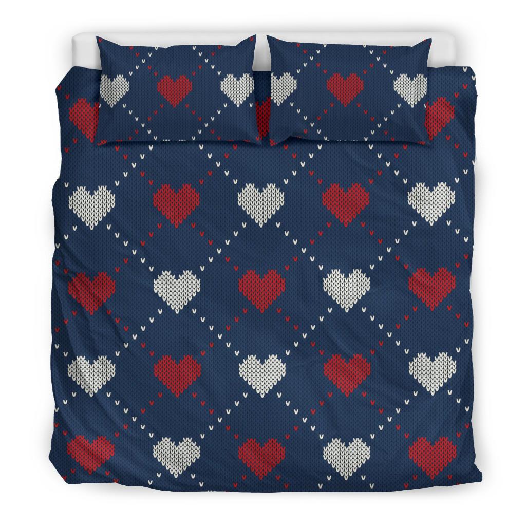 Heart Knit Pattern Print Design HE05 Duvet Cover Bedding Set-JORJUNE.COM