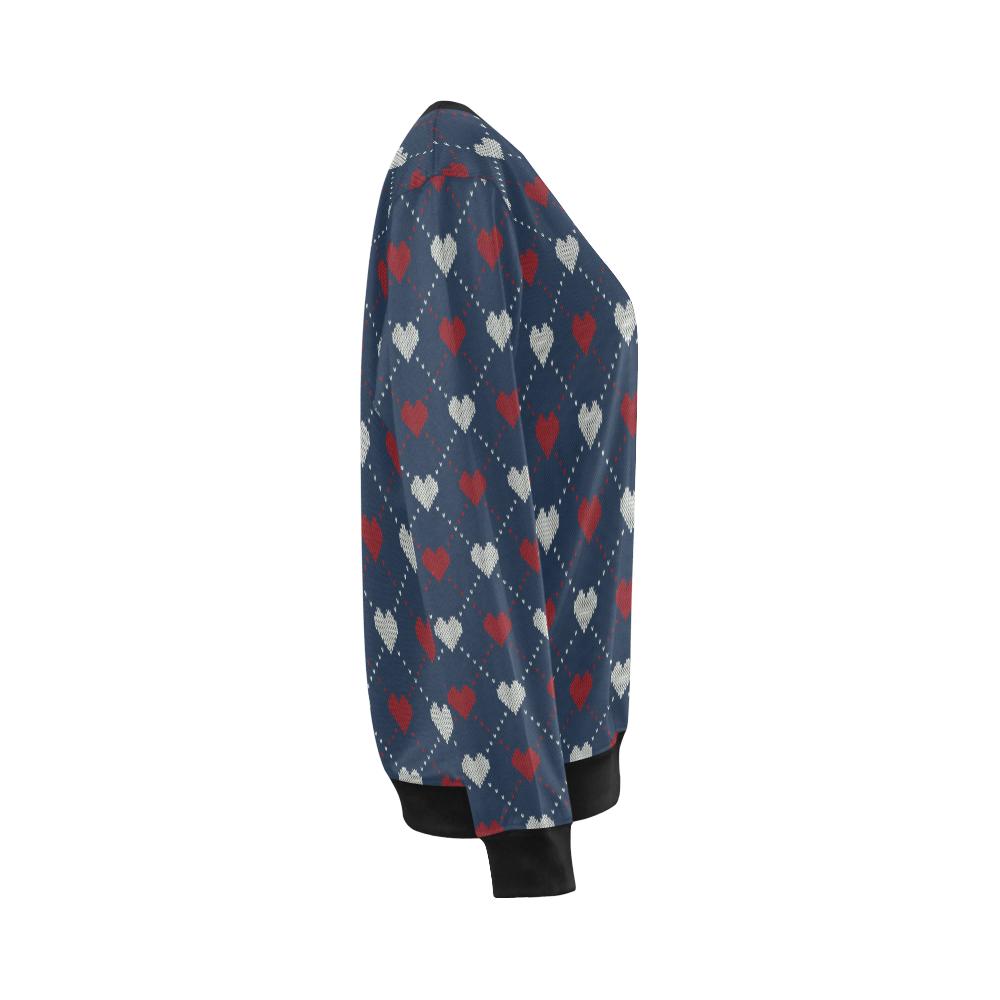 Heart Knit Pattern Print Design HE05 Women Long Sleeve Sweatshirt-JorJune