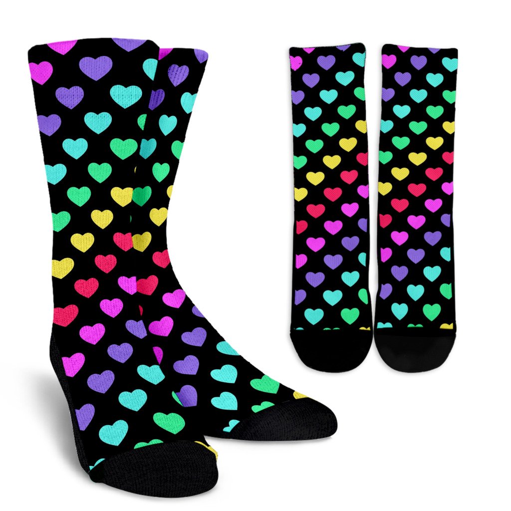 Heart Rainbow Pattern Print Design HE02 Crew Socks-JORJUNE.COM
