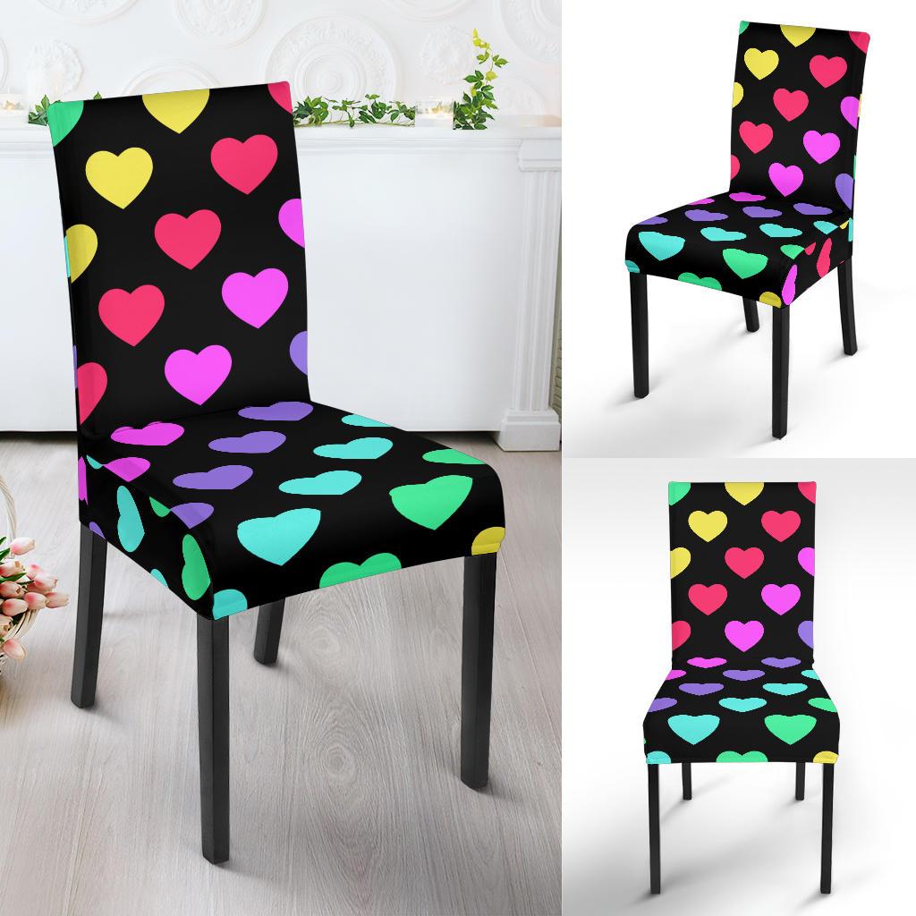 Heart Rainbow Pattern Print Design HE02 Dining Chair Slipcover-JORJUNE.COM