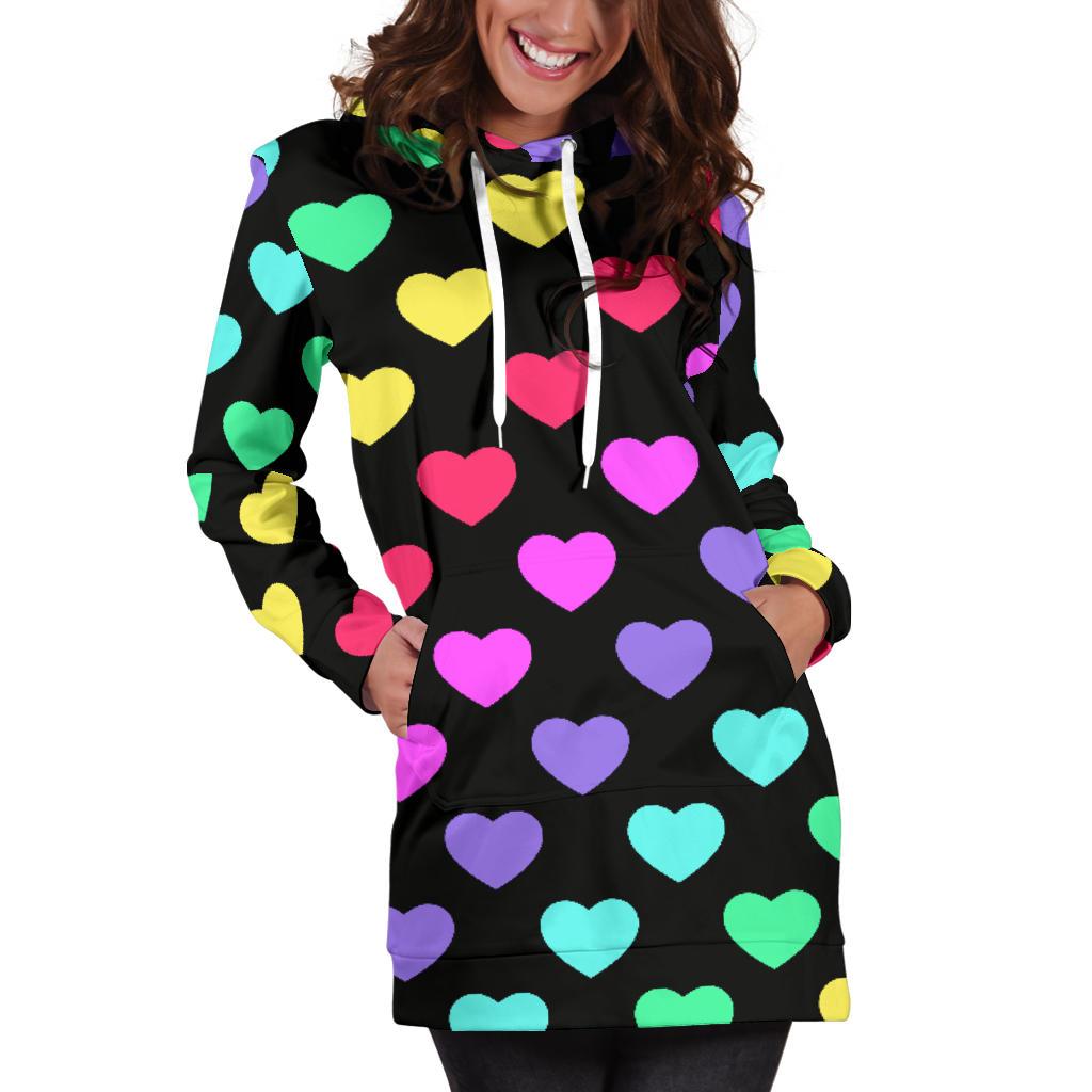 Heart Rainbow Pattern Print Design HE02 Women Hoodie Dress