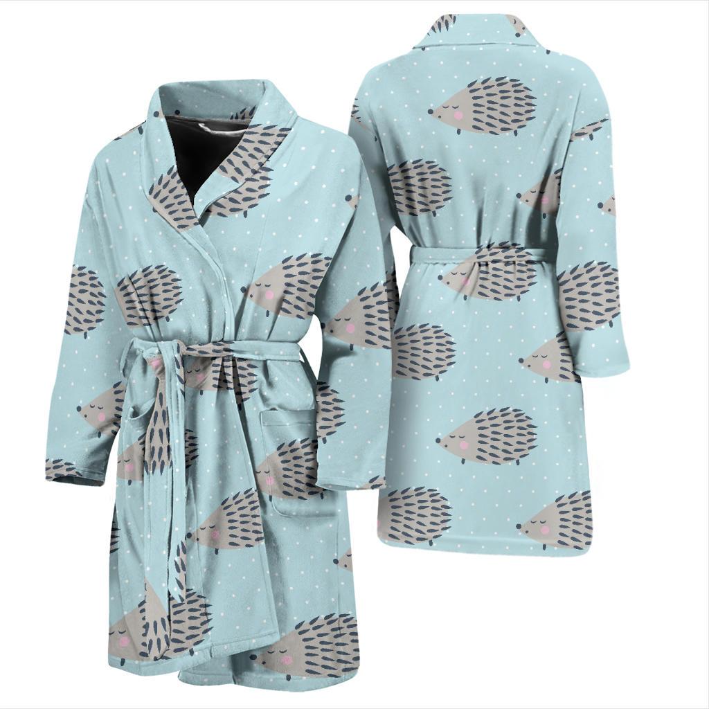Hedgehog Pattern Print Design 02 Men Bathrobe-JORJUNE.COM