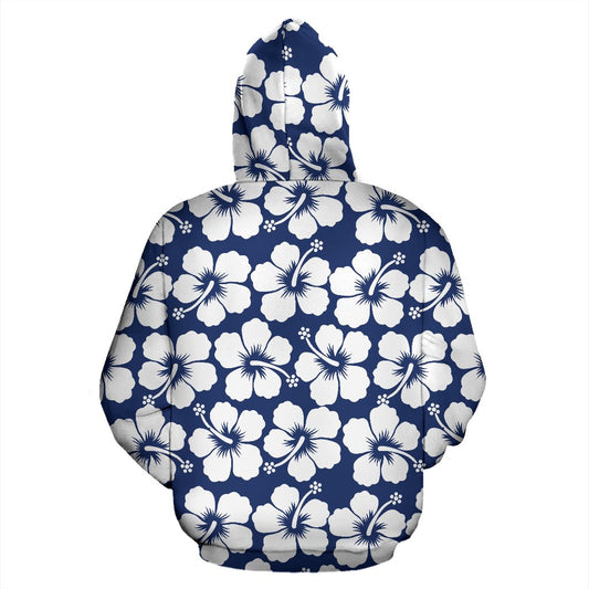 Hibiscus Blue Hawaiian Flower Pattern All Over Zip Up Hoodie