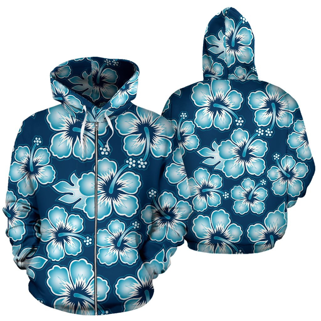 Hibiscus Flower Hawaiian Themed All Over Zip Up Hoodie