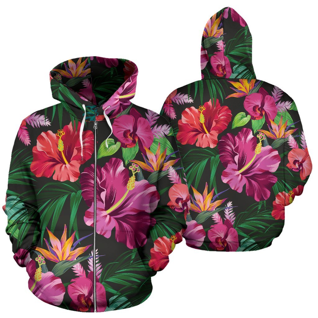 Floral Hibiscus Hawaiian tropical flower All Over Zip Up Hoodie