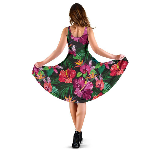 Hawaiian Flower Hibiscus Tropical Sleeveless Mini Dress
