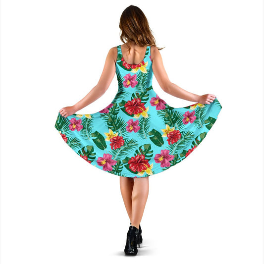 Hibiscus Hawaiian Flower Sleeveless Mini Dress