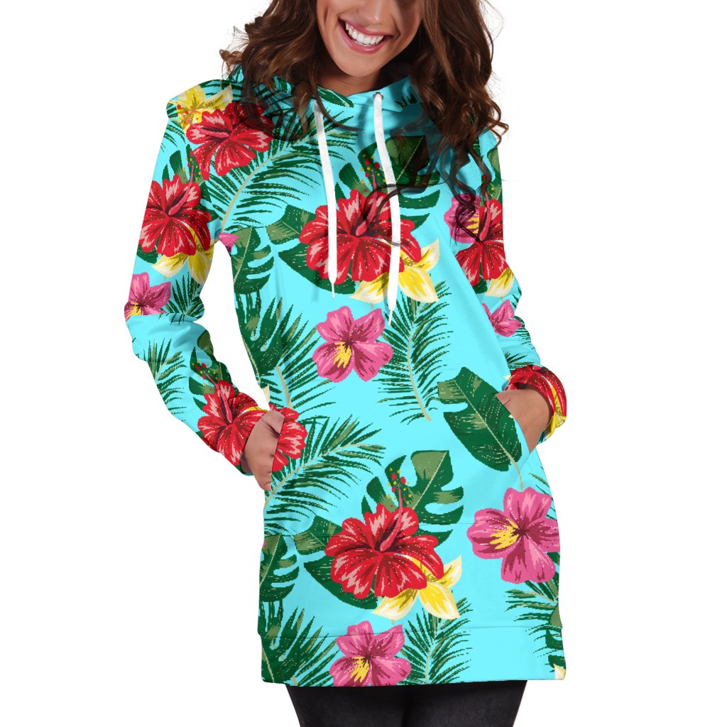 Hibiscus Hawaiian Flower Women Hoodie Dress