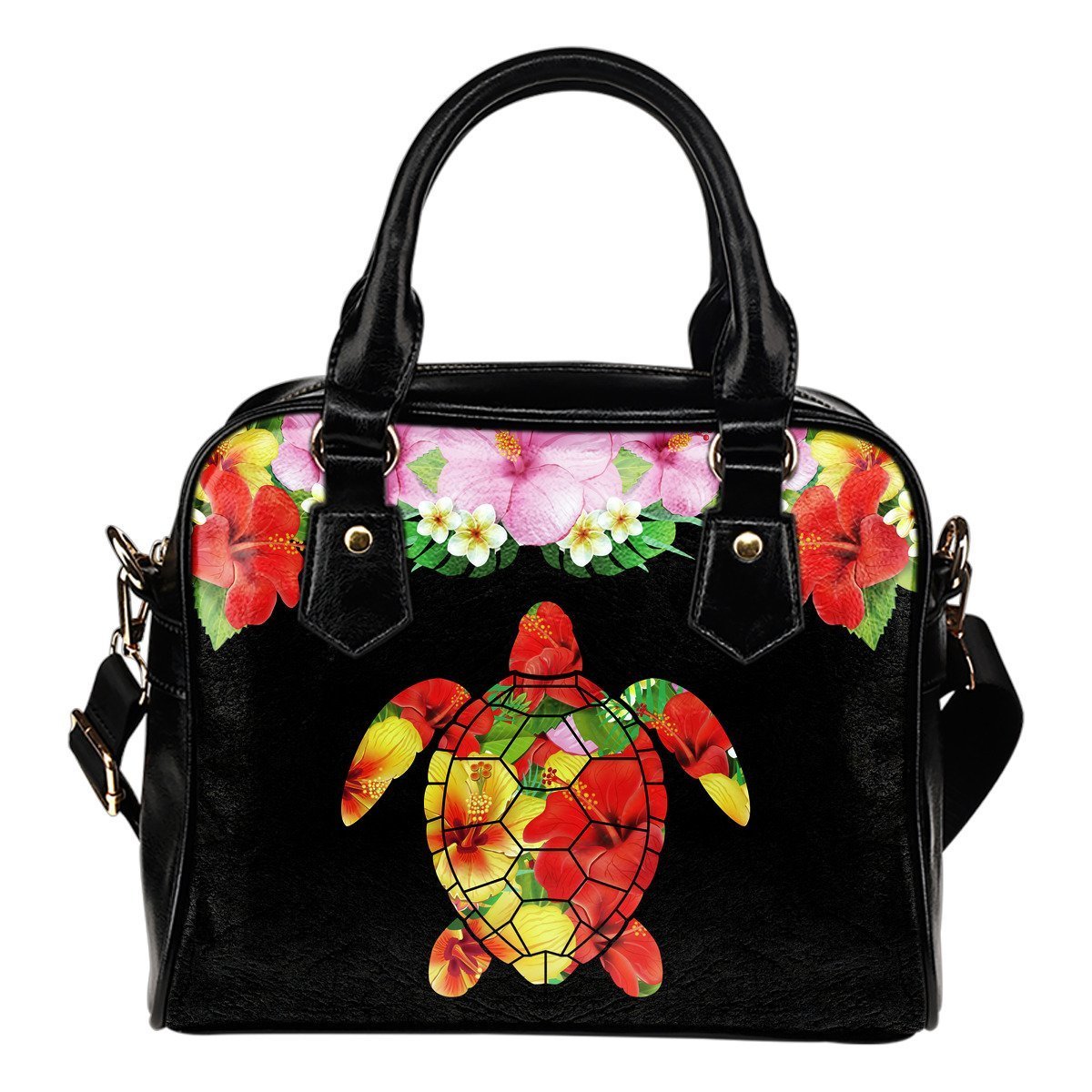 Plumeria Hibiscus Floral Hawaiian flowers Leather Shoulder Handbag