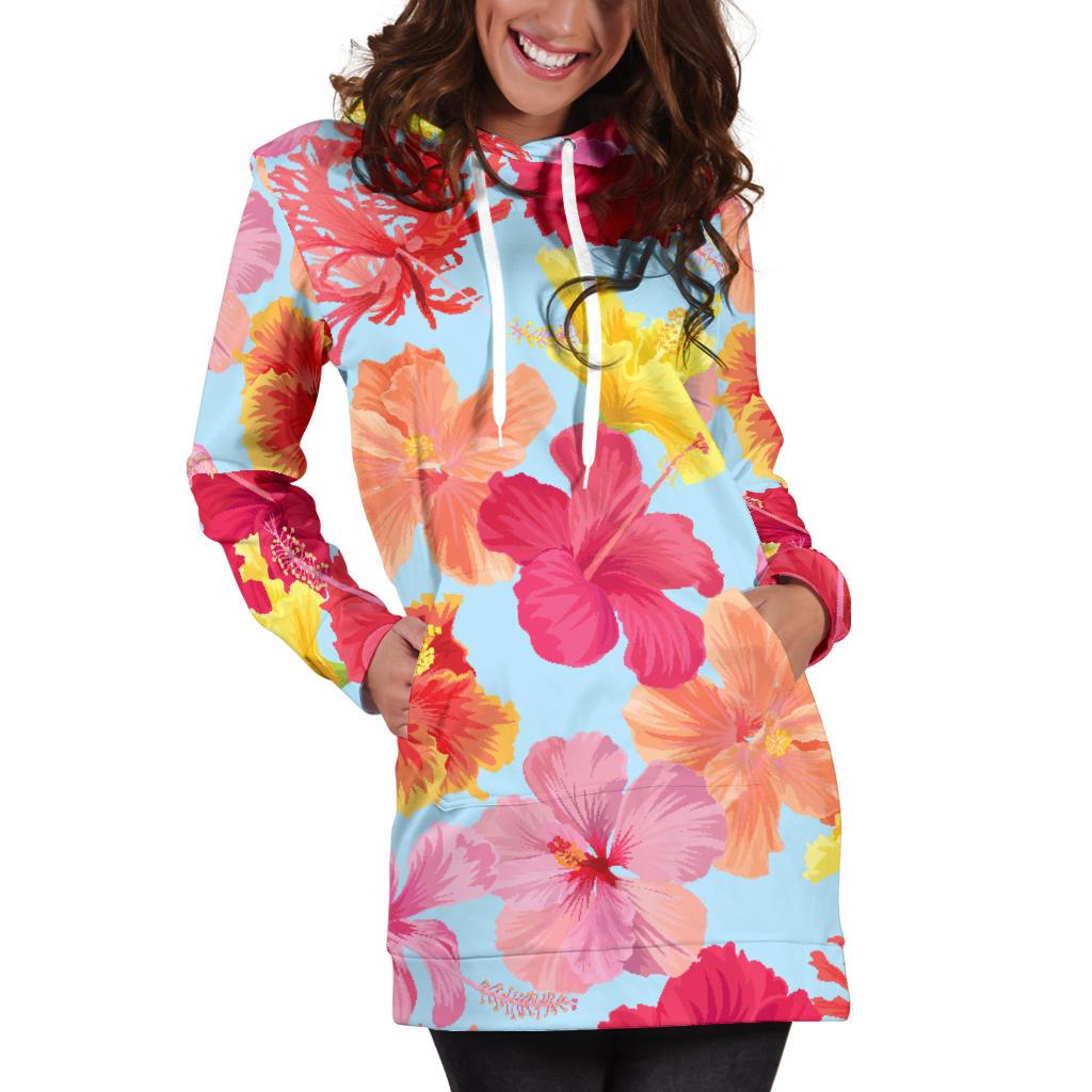 Hibiscus Pattern Print Design HB020 Women Hoodie Dress