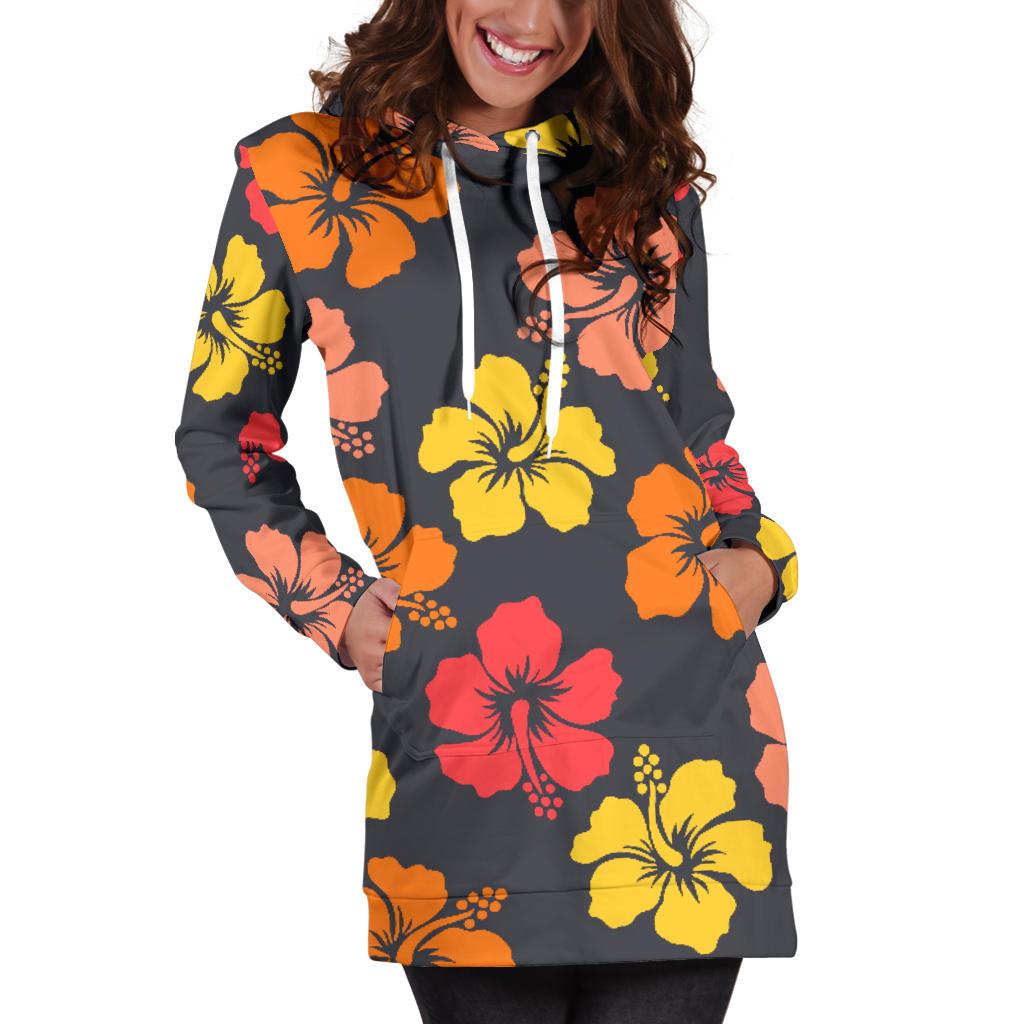 Hibiscus Pattern Print Design HB024 Women Hoodie Dress