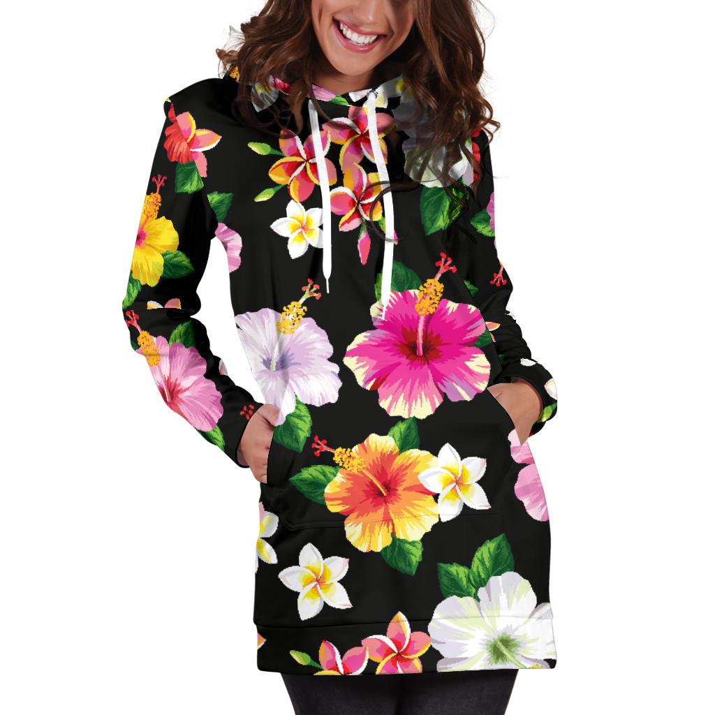 Hibiscus Pattern Print Design HB025 Women Hoodie Dress