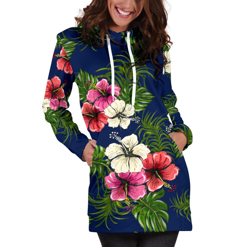 Hibiscus Pattern Print Design HB028 Women Hoodie Dress