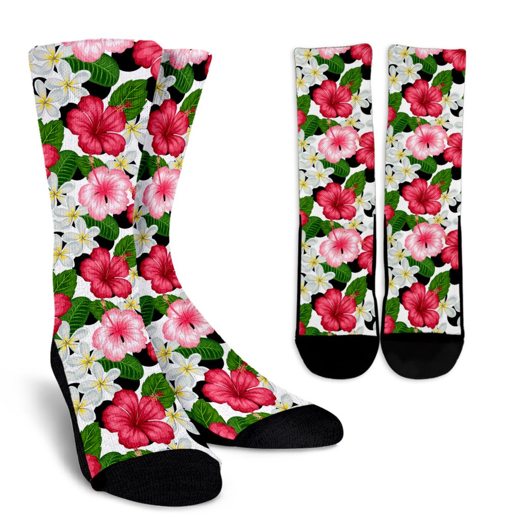 Hibiscus plumeria Hawaiian Flower Crew Socks