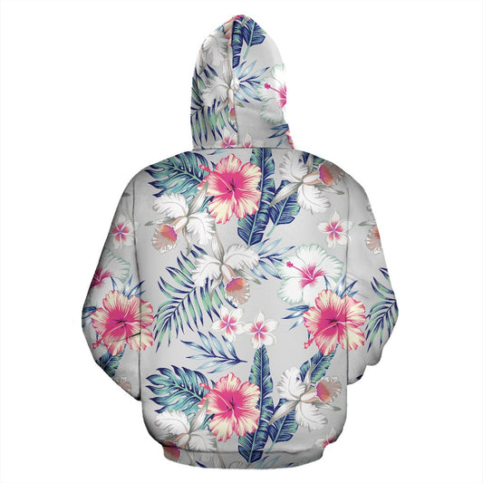 Hibiscus Print All Over Zip Up Hoodie