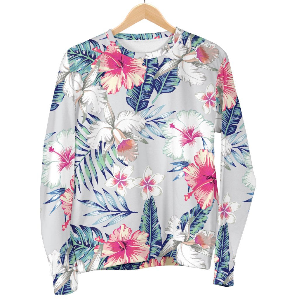Hibiscus Print Women Crewneck Sweatshirt