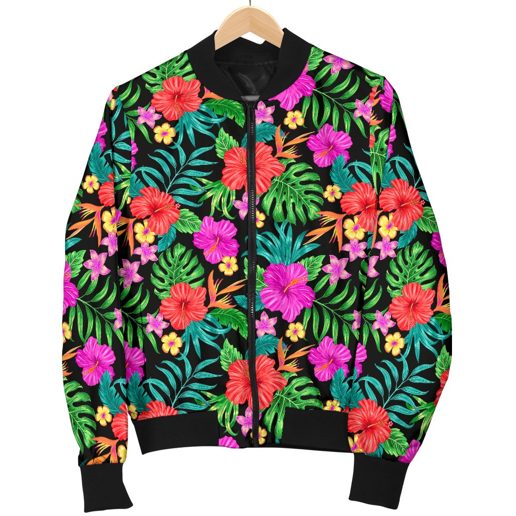 Hibiscus Red Hawaiian Flower Women Casual Bomber Jacket