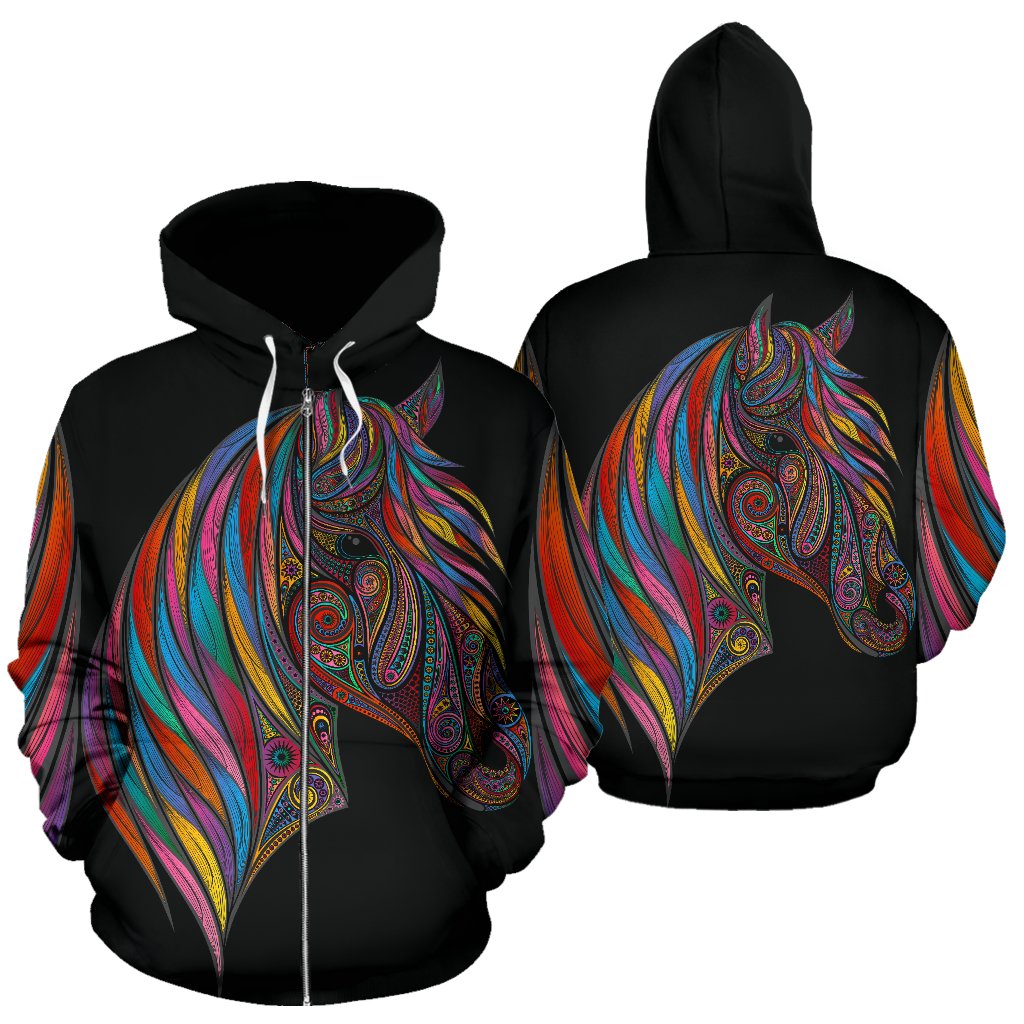 Horse Colorful All Over Zip Up Hoodie