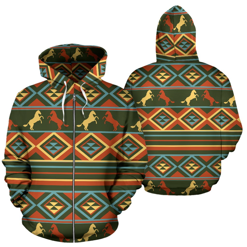 Horse Western Pattern All Over Zip Up Hoodie