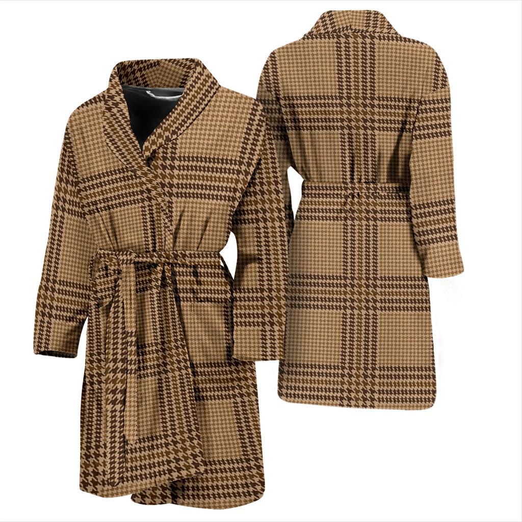 Houndstooth Brown Pattern Print Design 04 Men Bathrobe-JORJUNE.COM
