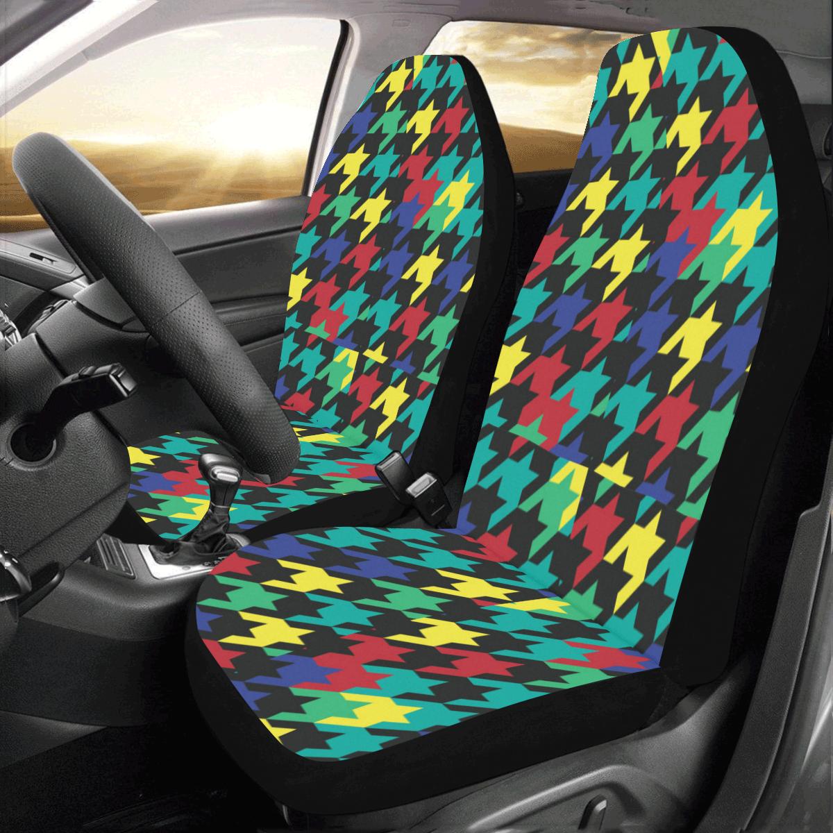 Houndstooth Colorful Pattern Print Design 02 Car Seat Covers (Set of 2)-JORJUNE.COM