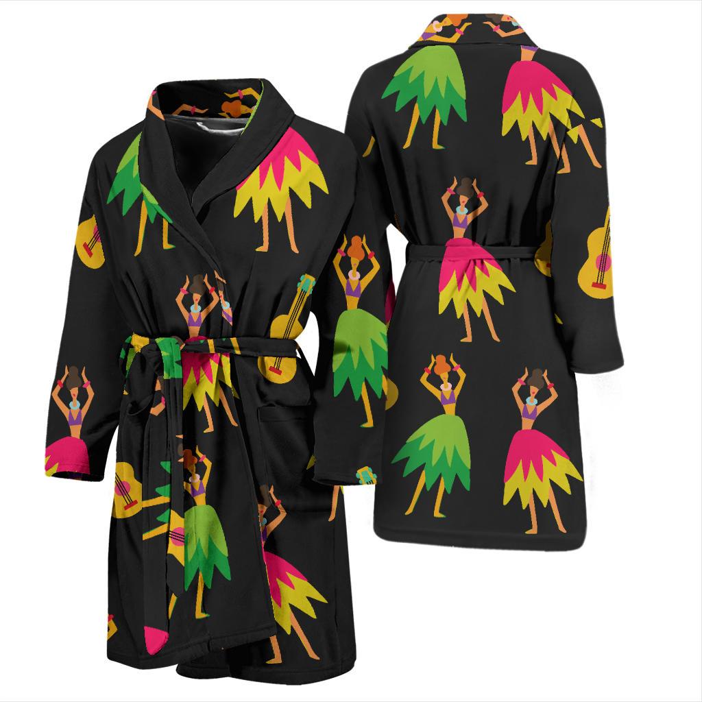 Hula Dancers Hawaiian Girl Pattern Print Design 03 Men Bathrobe-JORJUNE.COM