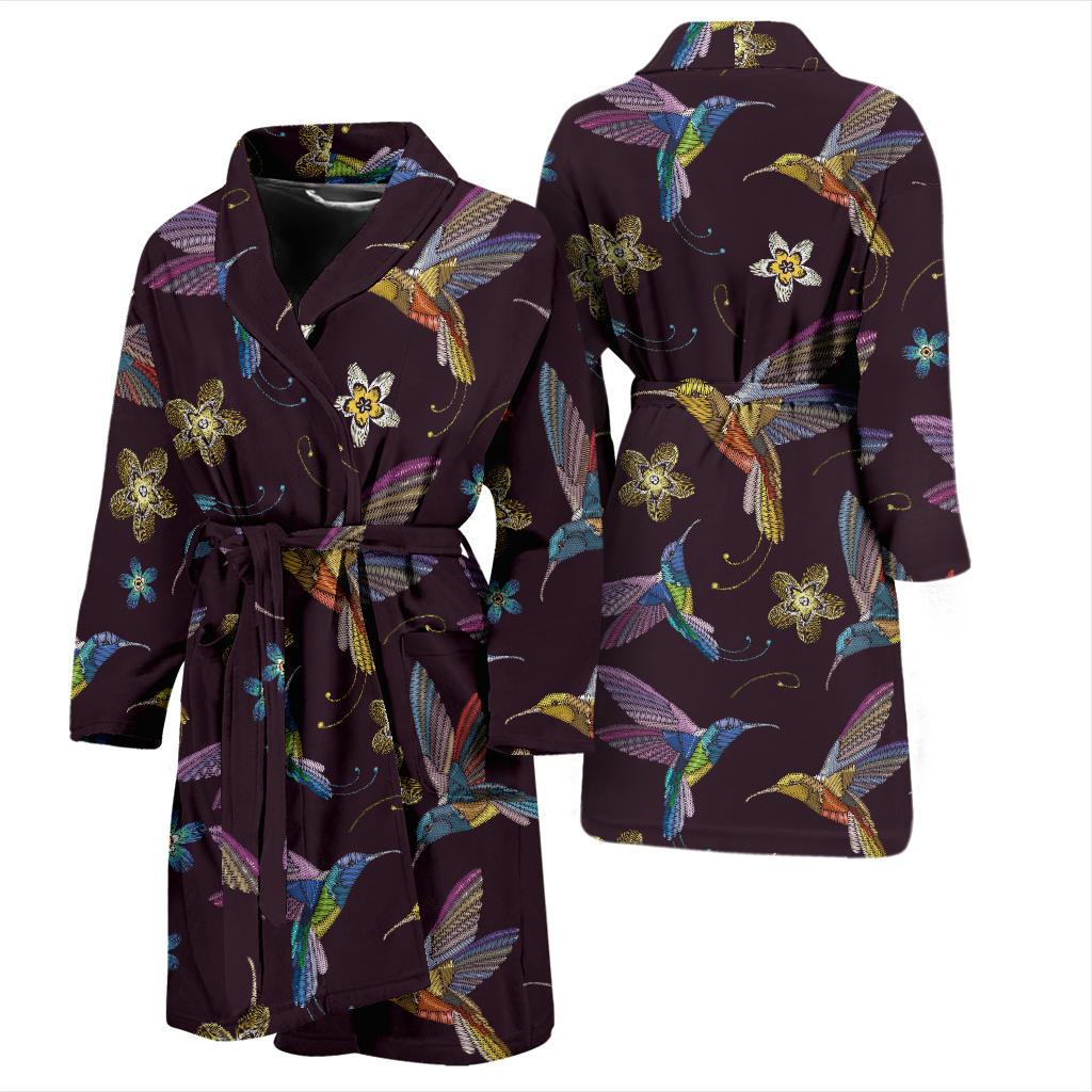 Hummingbird Pattern Print Design 04 Men Bathrobe-JORJUNE.COM