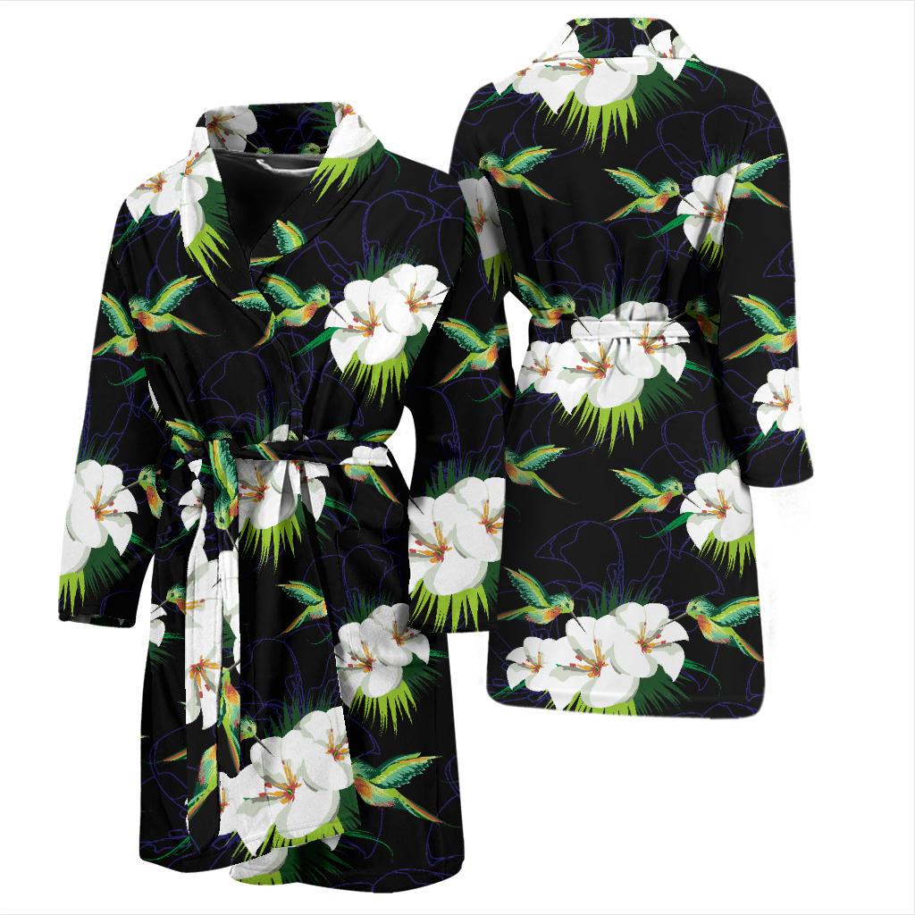 Hummingbird with Flower Pattern Print Design 03 Men Bathrobe-JORJUNE.COM