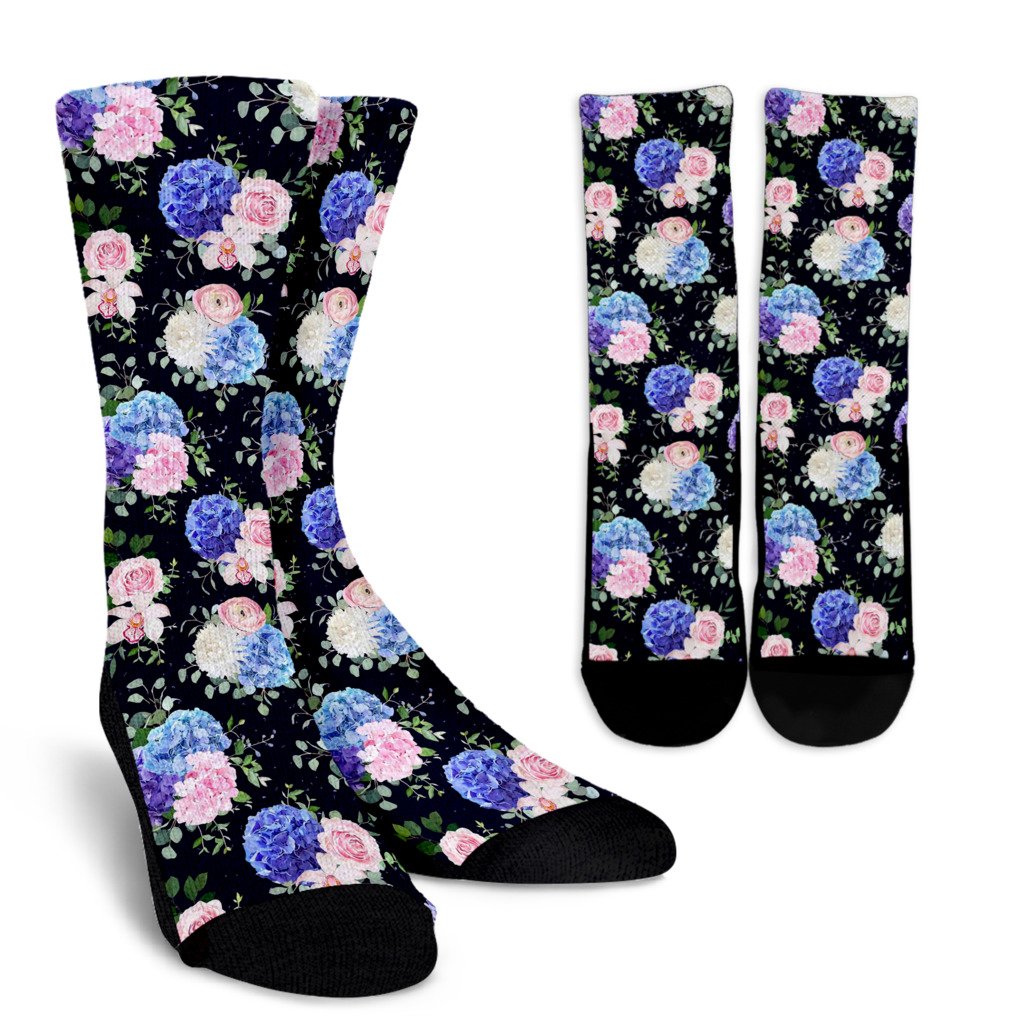 Hydrangea Pattern Print Design HD01 Crew Socks-JORJUNE.COM
