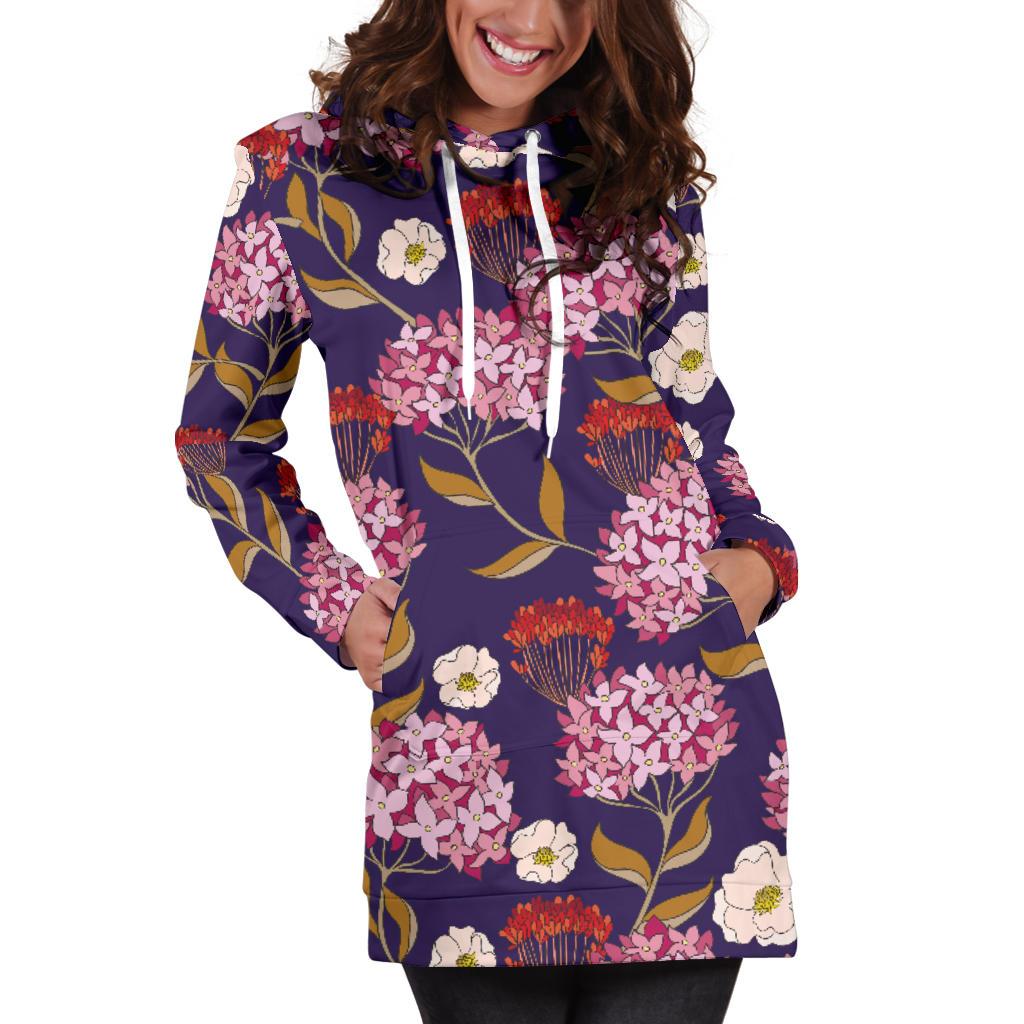 Hydrangea Pattern Print Design HD010 Women Hoodie Dress