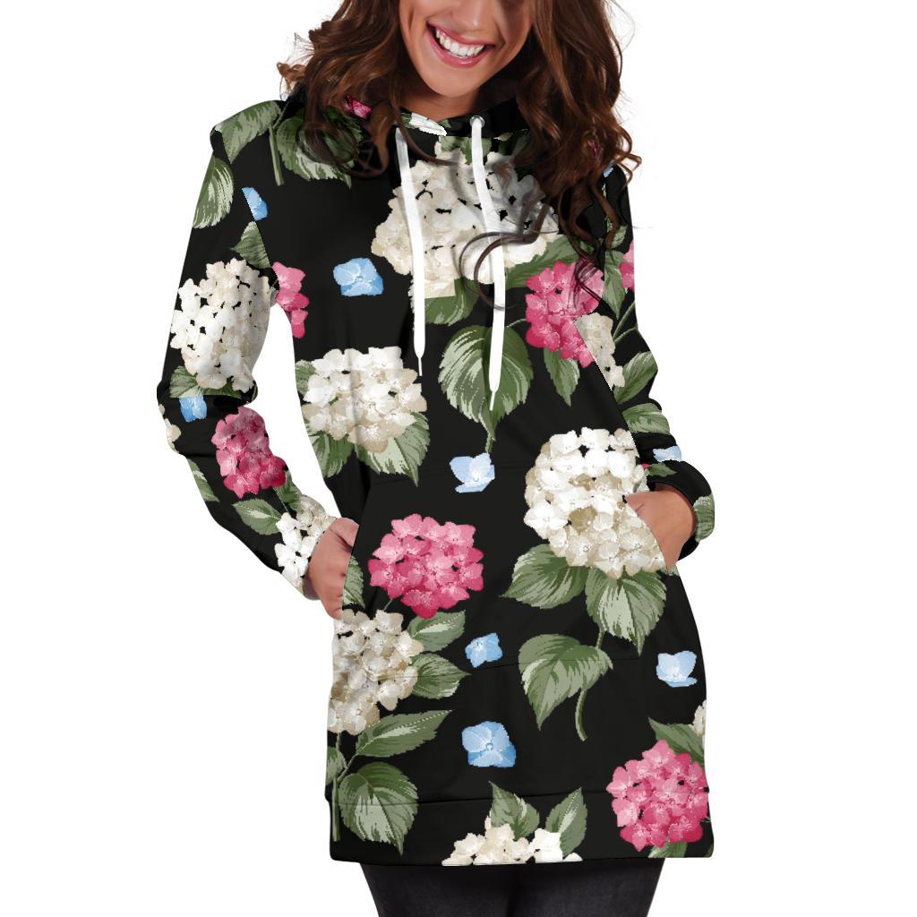 Hydrangea Pattern Print Design HD09 Women Hoodie Dress