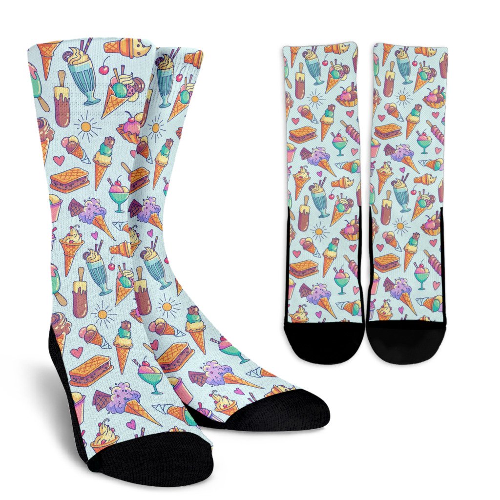 Ice Cream Pattern Print Design IC02 Crew Socks-JORJUNE.COM