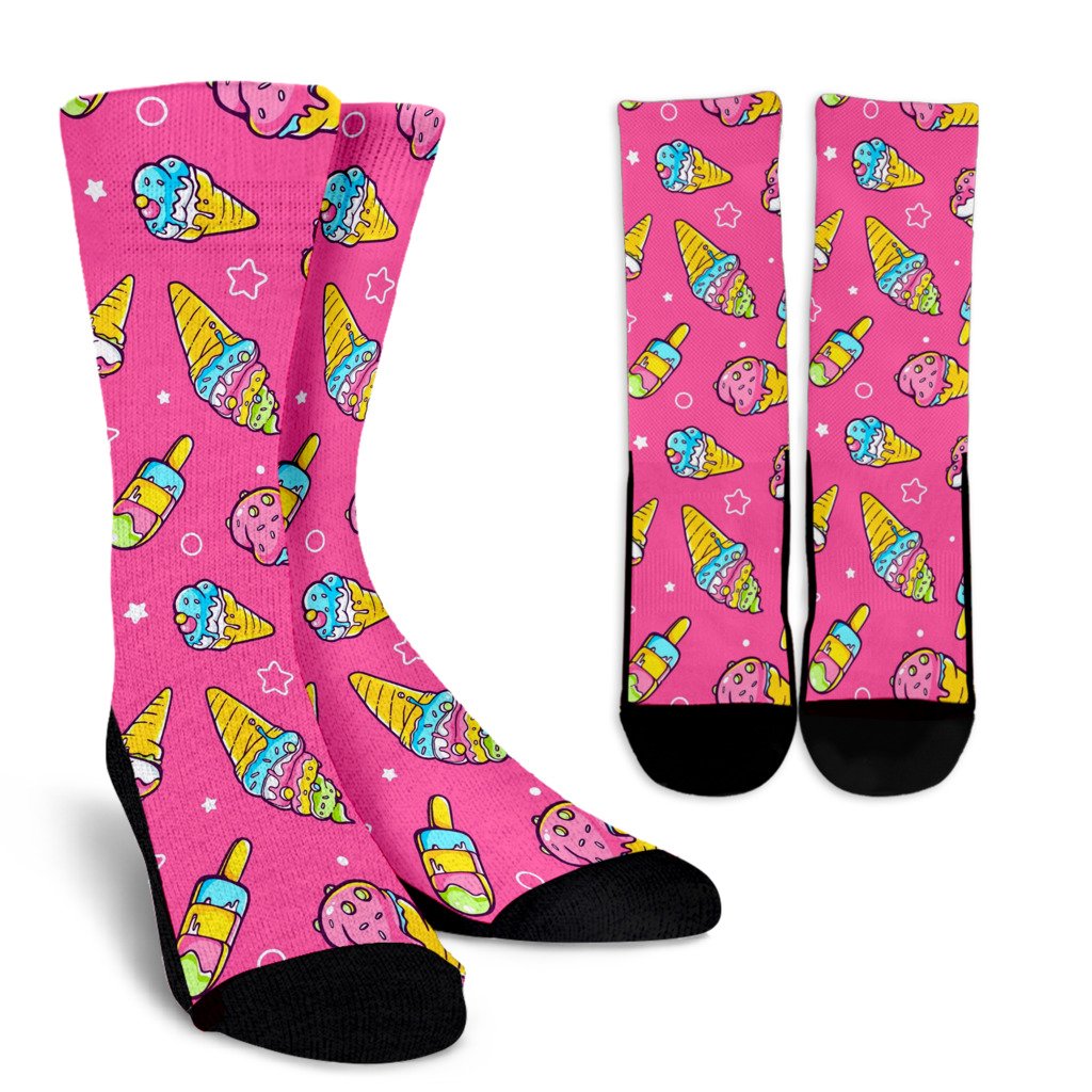Ice Cream Pattern Print Design IC04 Crew Socks-JORJUNE.COM