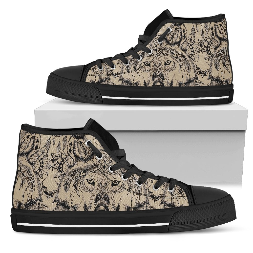 Indian Boho Wolf Men High Top Shoes