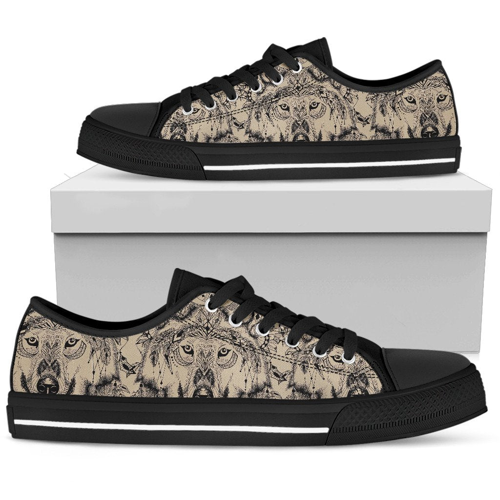 Indian Boho Wolf Men Low Top Shoes