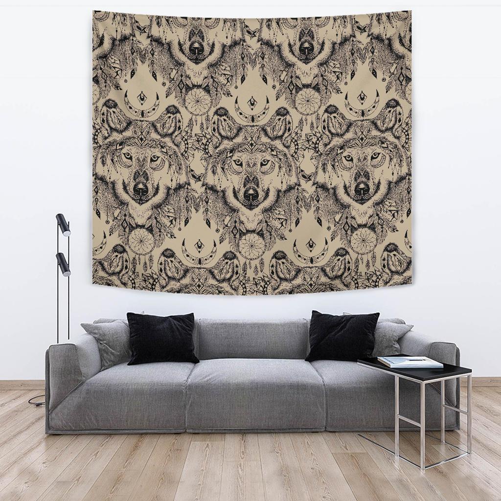 Indian Boho Wolf Tapestry