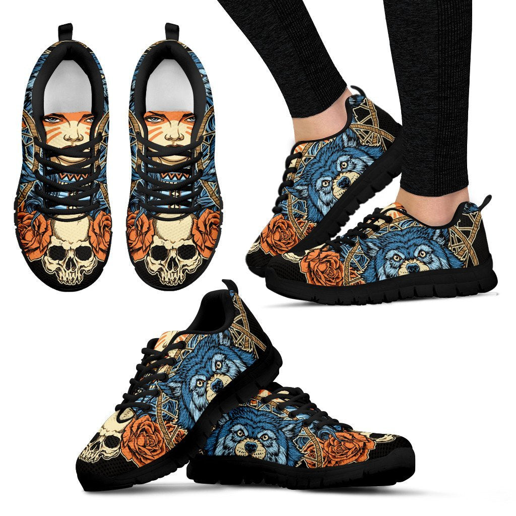 Indian Girl Wolf Women Sneakers