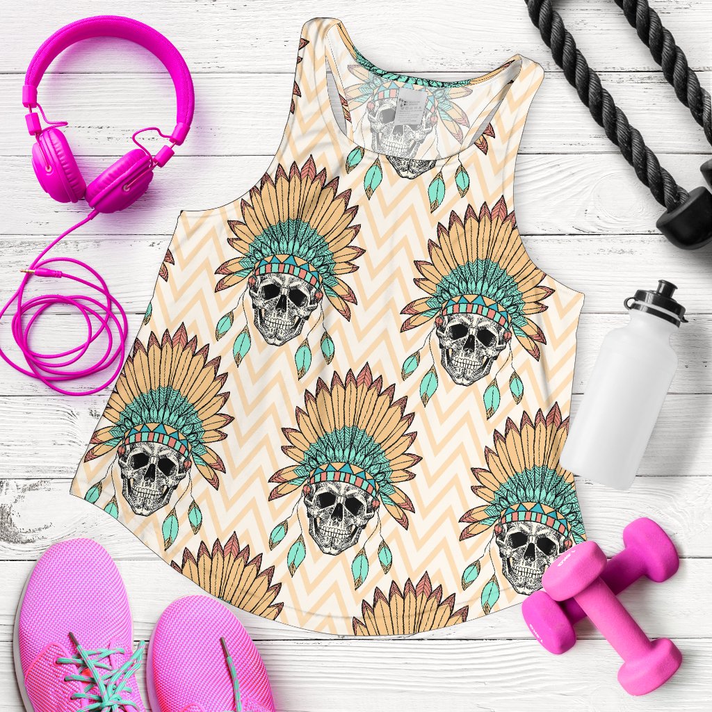 Indian Skull Pattern Women Racerback Tank Top
