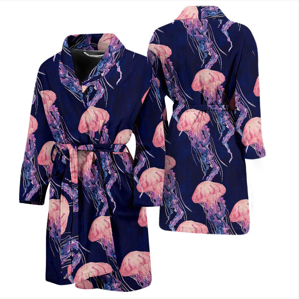 Jellyfish Pattern Print Design 03 Men Bathrobe-JORJUNE.COM