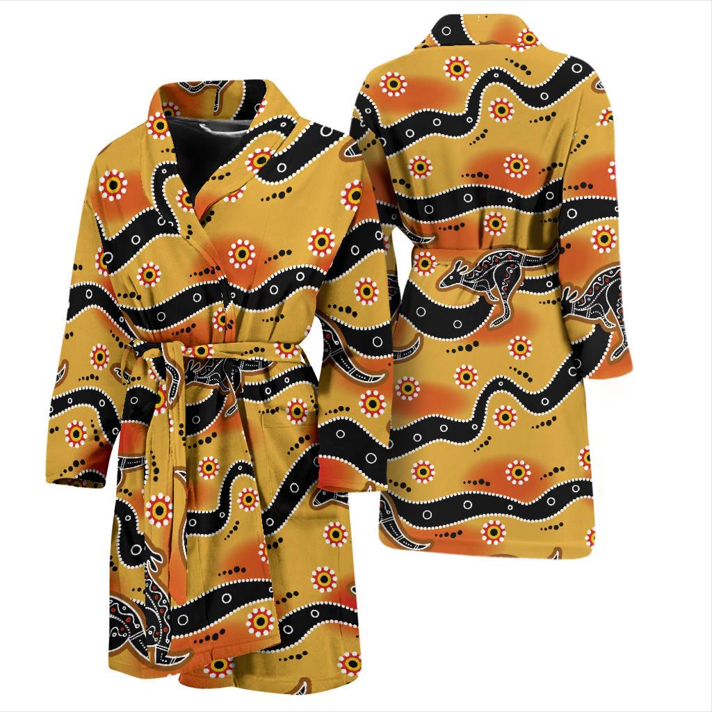 Kangaroos Aboriginal Pattern Print Design 06 Men Bathrobe-JORJUNE.COM