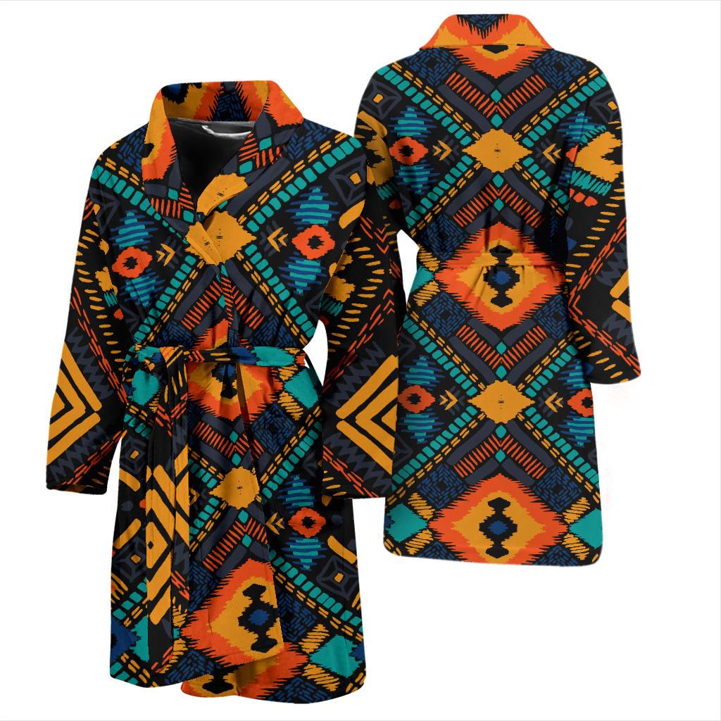 Kente Pattern Print Design 04 Men Bathrobe-JORJUNE.COM