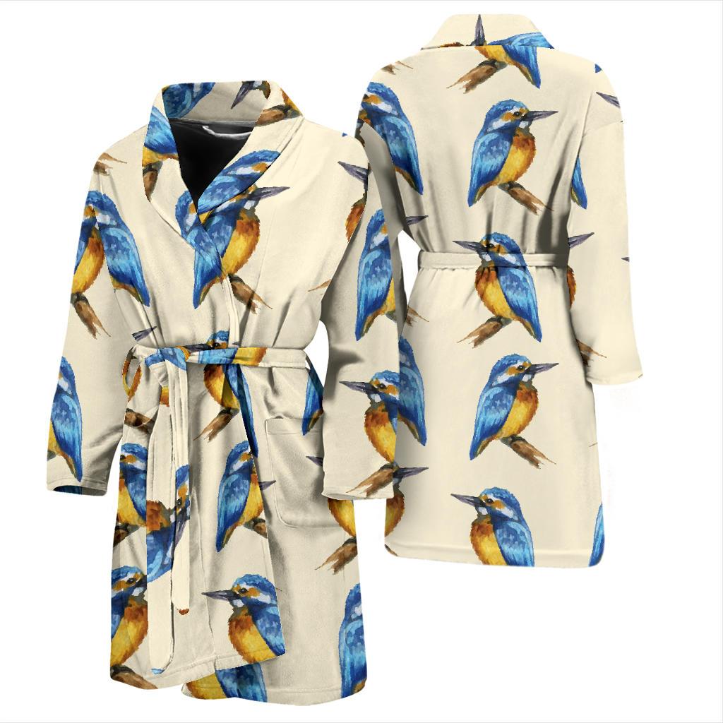 Kingfisher Pattern Print Design 01 Men Bathrobe-JORJUNE.COM