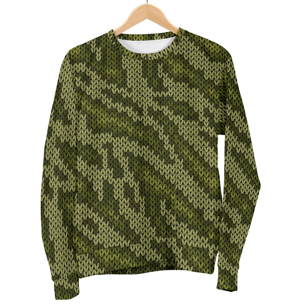 Knit Green Camo Print Men Crewneck Sweatshirt