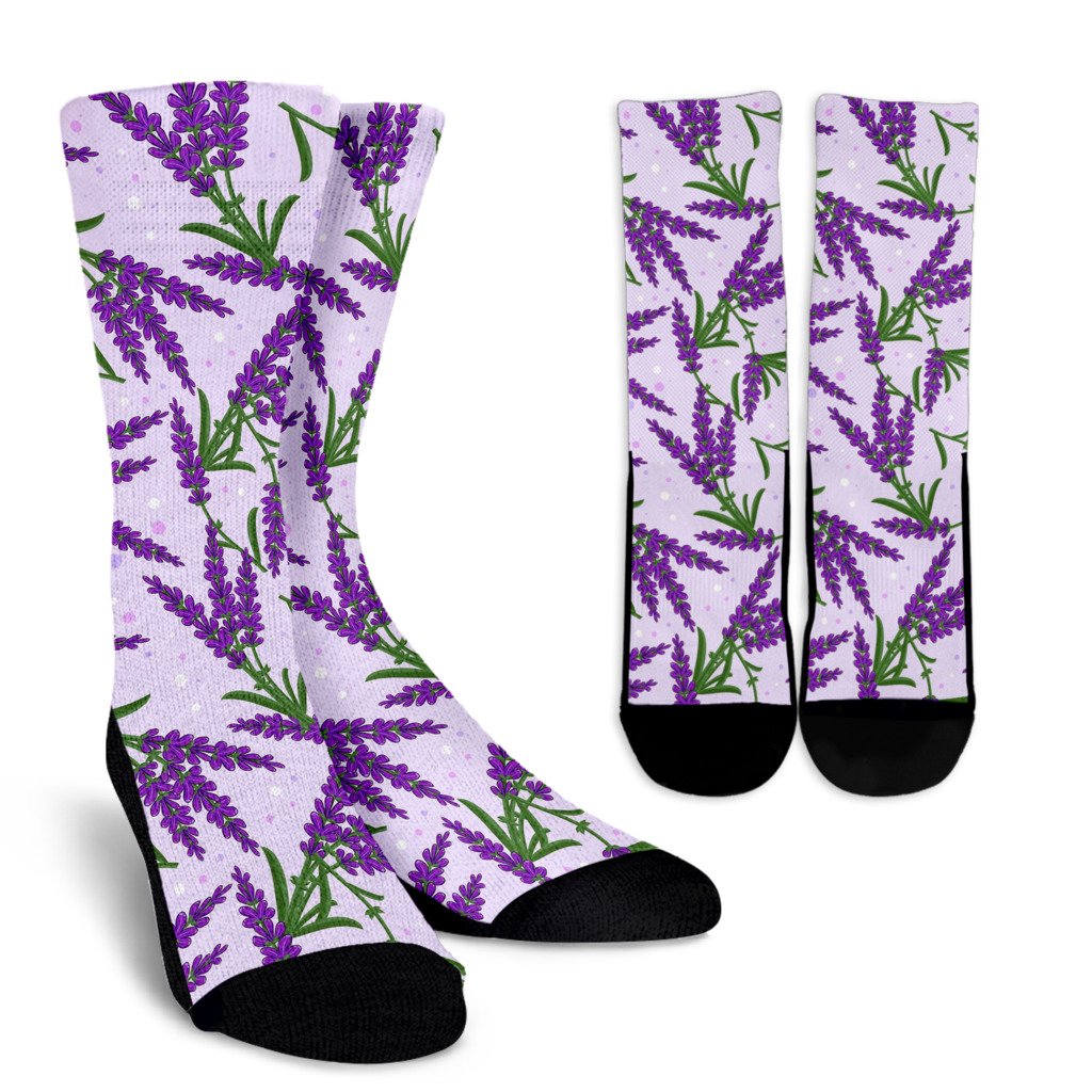 Lavender Pattern Print Design LV02 Crew Socks-JORJUNE.COM