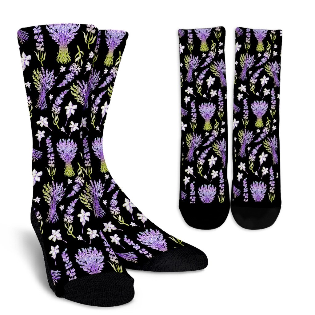 Lavender Pattern Print Design LV04 Crew Socks-JORJUNE.COM