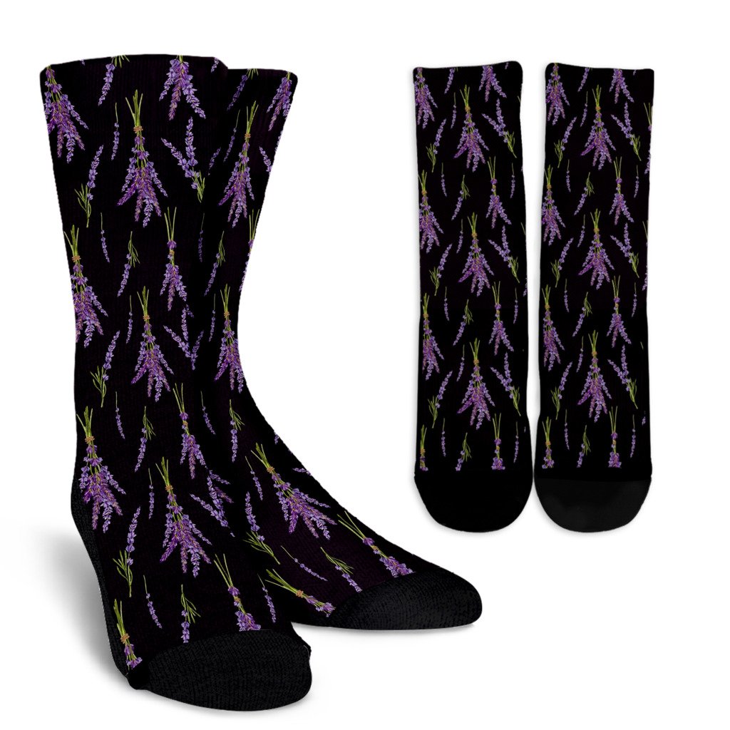 Lavender Pattern Print Design LV05 Crew Socks-JORJUNE.COM