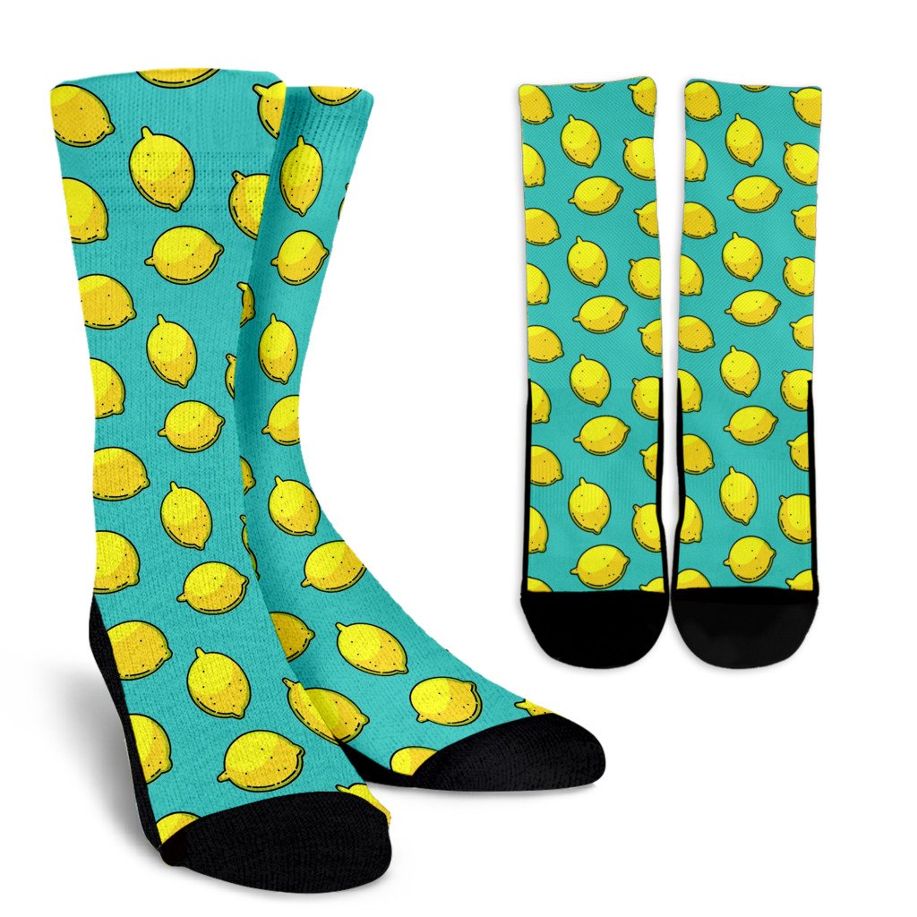 Lemon Pattern Print Design LM04 Crew Socks-JORJUNE.COM