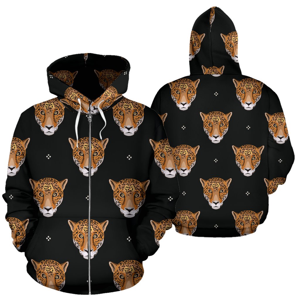 Leopard Head Pattern All Over Zip Up Hoodie