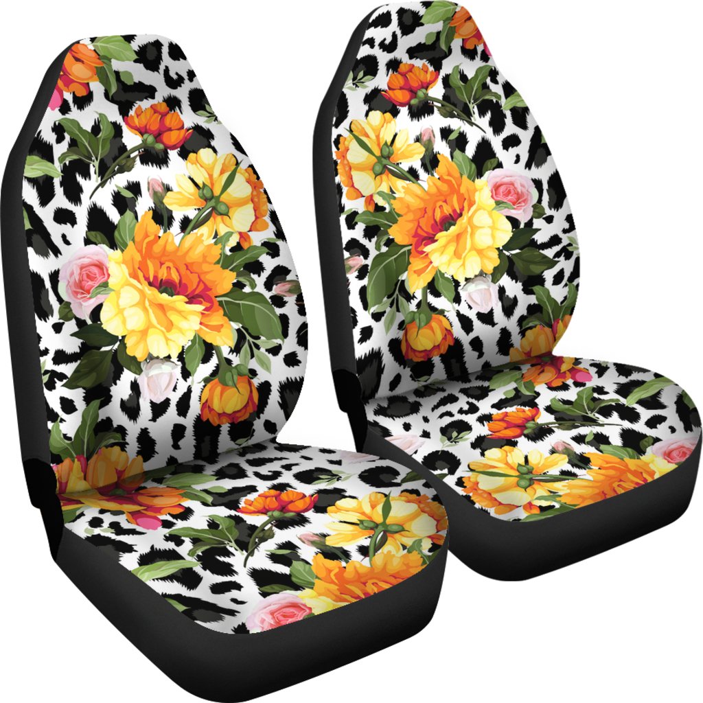 Leopard Orange Flower Universal Fit Car Seat Covers